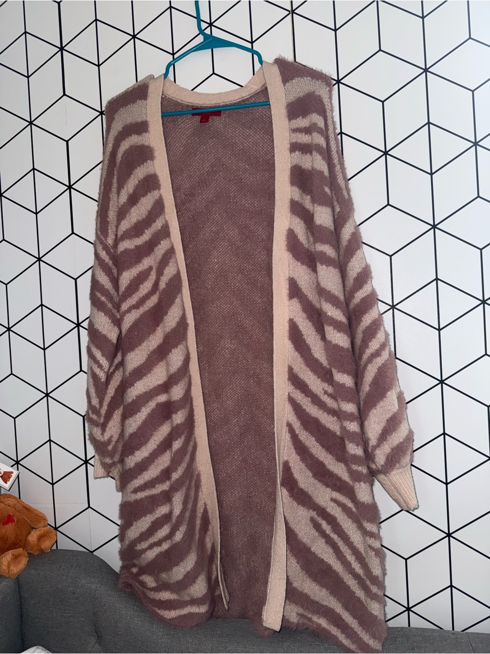 Women’s Open-Front Zebra Print Cardigan Sweater - Pink/purple